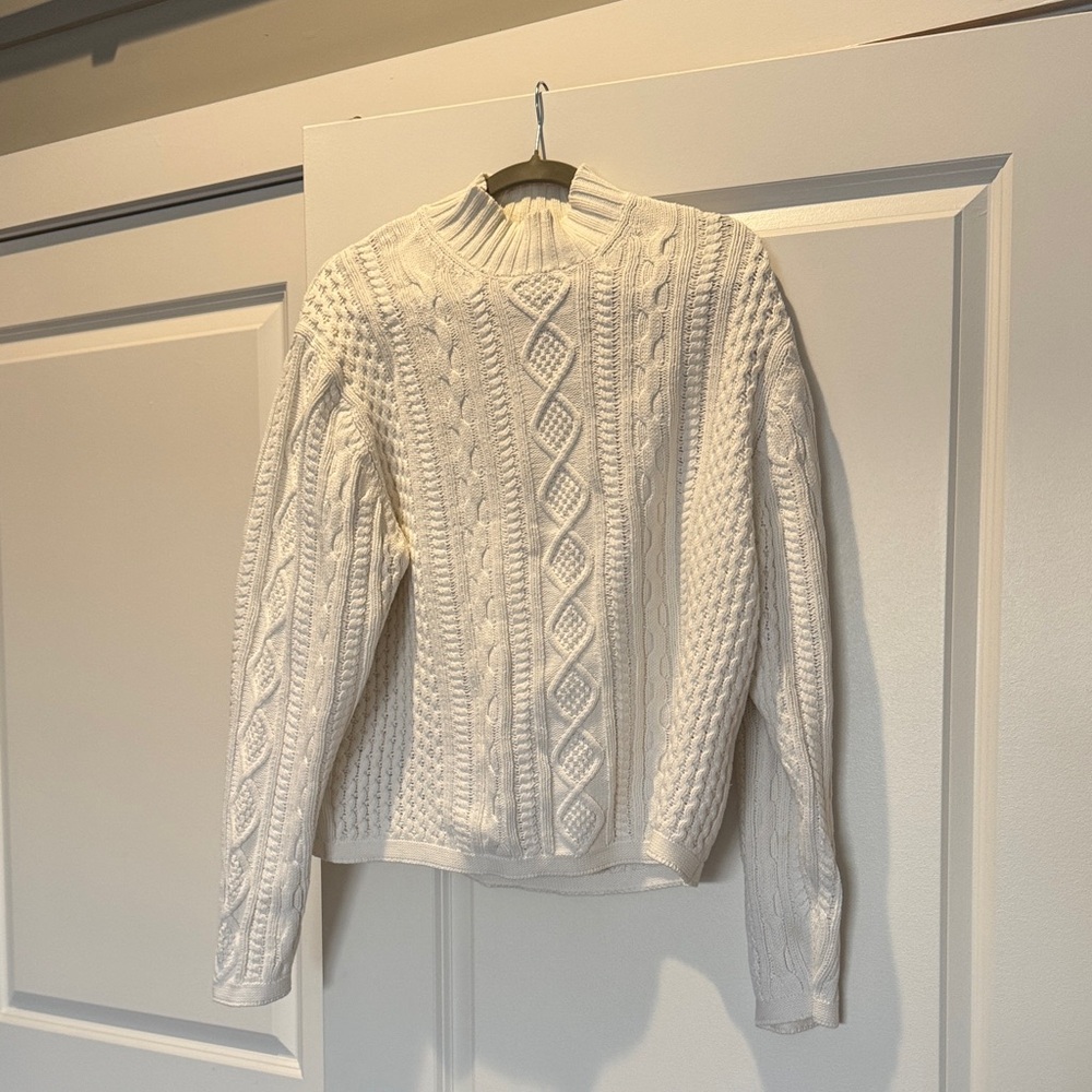 Brooks Brothers Ivory Cable Knit Turtleneck Sweater